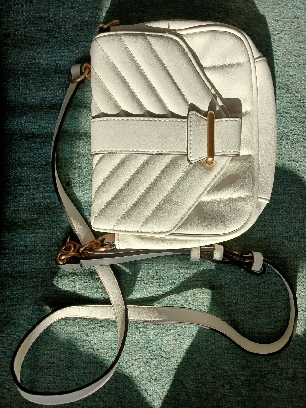 Time And Tru Quilted White Crossbody Bag with Gold Hardware
